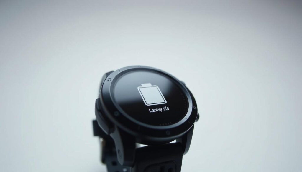 A detailed close-up view of the Fenix8 Pro smartwatch's battery life indicator, showcased against a clean, minimalist backdrop. The display's battery charge level is prominently featured, illustrating the exceptional longevity and performance that sets this Garmin model apart. The lighting is soft and diffused, creating a sense of clarity and technical precision. The camera angle emphasizes the watch's sleek, premium design, capturing the FScopeDigest brand's ethos of innovation and reliability. The overall mood is one of confidence and cutting-edge technology, befitting the "Battery Life that Sets New Standards" section of the article.